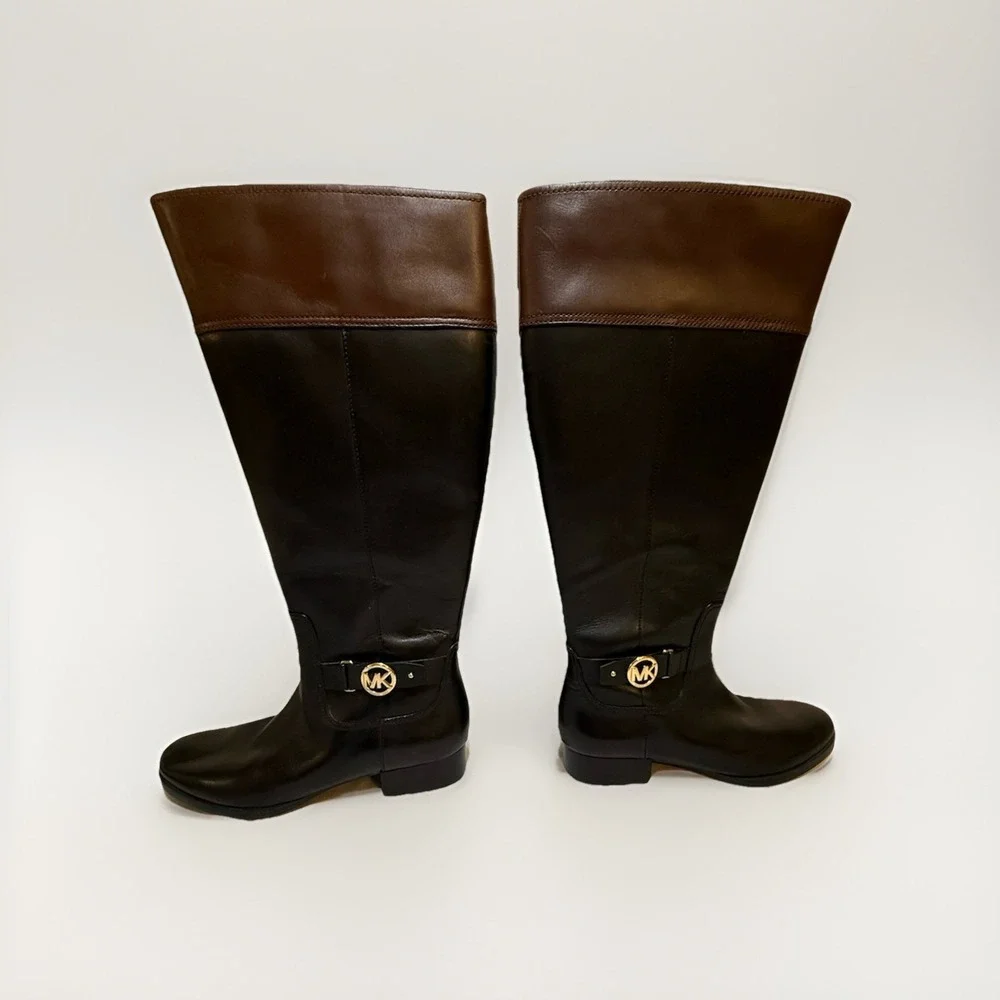 Michael Kors Fulton Harness Trail Black Mocha Brown Knee High Riding Boot 11 M